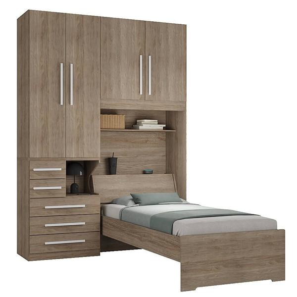 Imagem de Quarto Completo de Solteiro com Cama e Guarda-Roupa 1225E Castanho