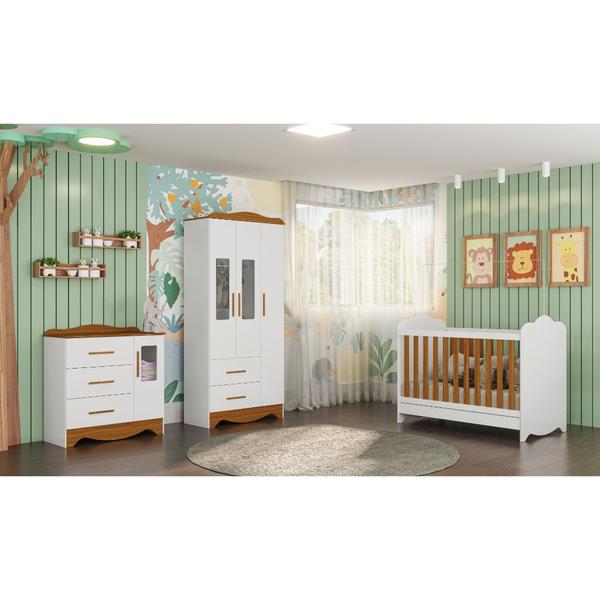 Imagem de Quarto Completo Moveis Peroba Clara Provençal Infantil MDF Branco Amêndoa 