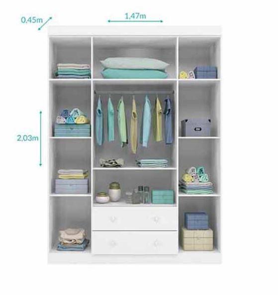 Imagem de Quarto Completo para Bebê Lívia com Guarda Roupa 4 Portas, Cômoda e Berço Mini Cama Doce Sonho - Branco - Angels Home