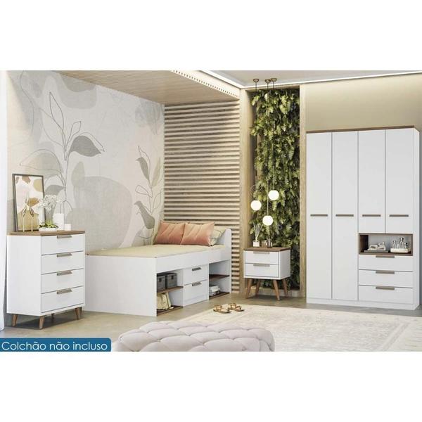 Imagem de Quarto Completo Solteiro 4 Peças (1GuardaRoupa+1Cama+1Cômoda+1Cabeceira) QJ56 Branco/Jatobá - Santos Andirá