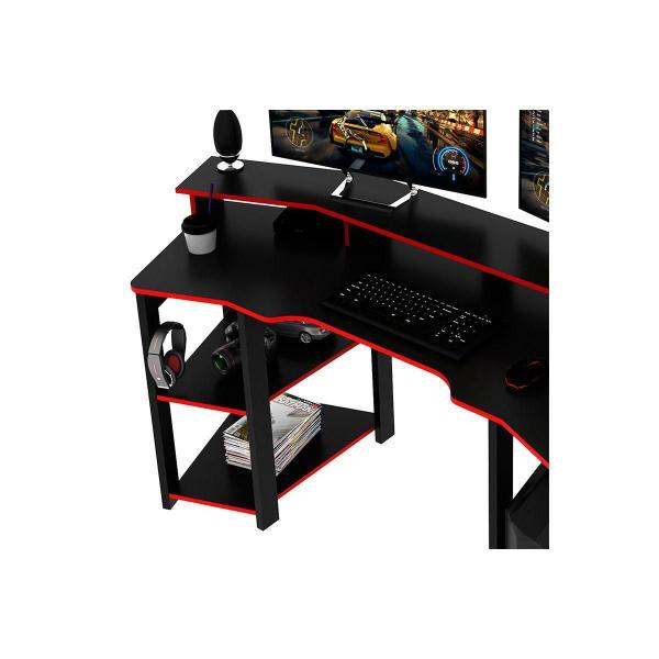 Imagem de Quarto Completo Solteiro Gamer 4 Peças (Mesa Cabeceira + Mesa de Computador + Balcão + Estante) Preto/Azul - Tecno Mobili