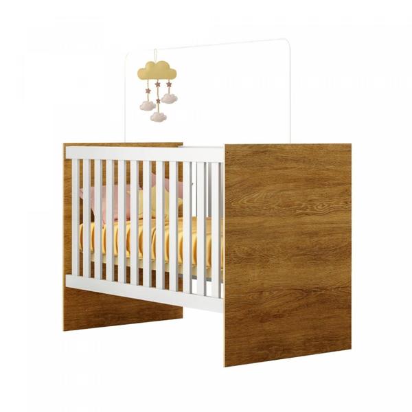 Imagem de Quarto de Bebê 100% MDF Berço com Colchão, Cômoda Soft e Guarda Roupa 3 Portas Life Branco/Ypê