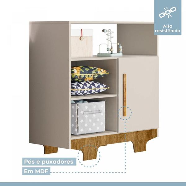 Imagem de Quarto de Bebê 100% MDF Berço Minicama com Colchão, Cômoda e Guarda Roupa Flocos Off White/Ypê