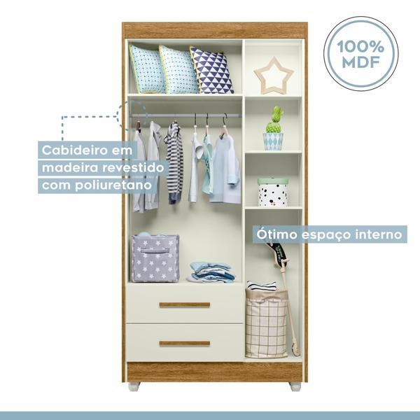 Imagem de Quarto de Bebê 100% MDF com Berço Minicama, Cômoda e Guarda Roupa 3 Portas Flocos Off White e Ypê