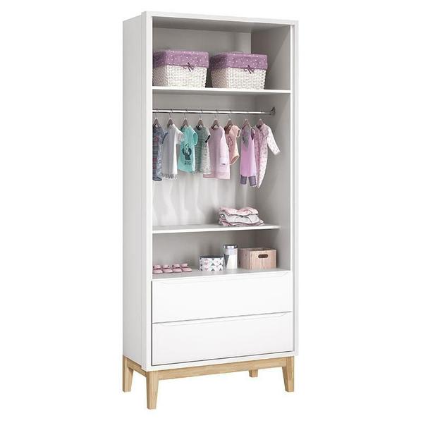 Imagem de Quarto de Bebê 2 Portas e Cômoda Gaveteiro New Classic Branco com Pés Madeira Natural e Colchão Gazin  Reller