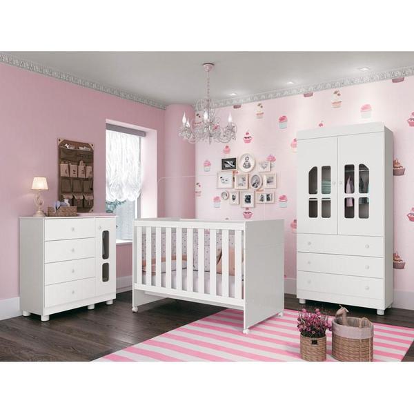 Imagem de Quarto de Bebê 2 Portas Katatau Flex Branco Brilho com Colchão Gazin  Reller