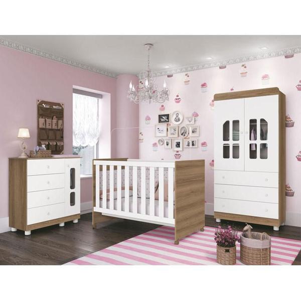 Imagem de Quarto de Bebê 2 Portas Katatau Flex Branco Mezzo Castani com Colchão Gazin  Reller