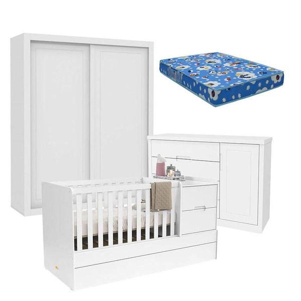 Imagem de Quarto de Bebê 2 Portas Tutto New com Berço Multifuncional Formare Branco Acetinado e Colchão - Matic