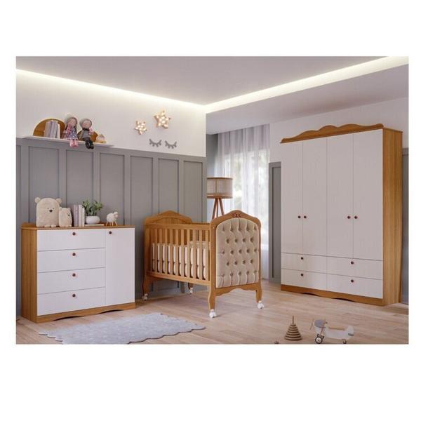 Imagem de Quarto de Bebê 3 Peças com Berço Capitonê Cômoda 4 Gavetas e Guarda-roupa 4 Pts 4 Gavetas Aquarella