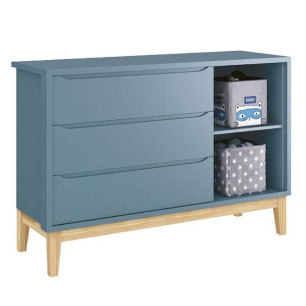 Imagem de Quarto De Bebê 3 Portas New Classic Azul Com Pés Madeira Natural E Colchão Gazin - Reller