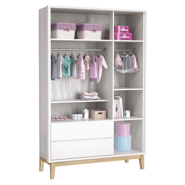 Imagem de Quarto de Bebê 3 Portas New Classic Branco com Pés Madeira Natural e Colchão Gazin  Reller