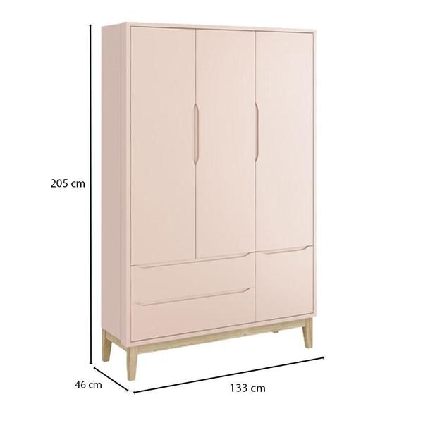 Imagem de Quarto de Bebê 3 Portas New Classic Rosa com Pés Madeira Natural e Colchão Gazin  Reller