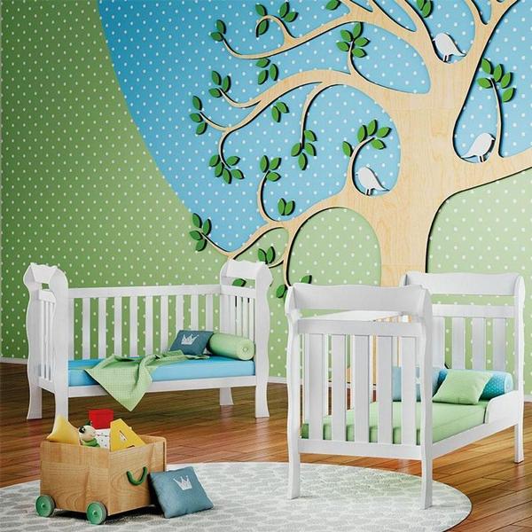 Imagem de Quarto De Bebê 3 Portas Ternura Baby Com Berço Lila Branco Brilho Com Colchão - Incorplac