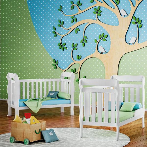 Imagem de Quarto de Bebê 3 Portas Ternura Baby com Berço Lila Branco Brilho com Colchão - Incorplac