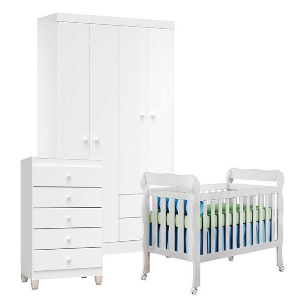 Imagem de Quarto de Bebê 4 Portas com Gaveteiro Ternura Baby e Berço Lila Branco Brilho - Incorplac