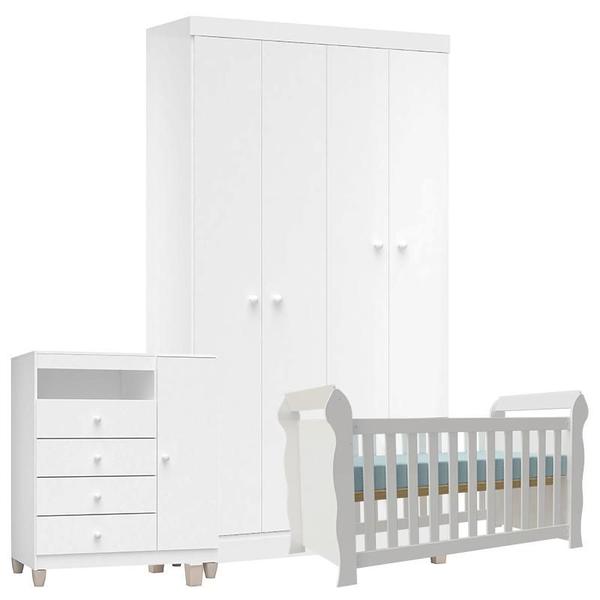 Imagem de Quarto de Bebê 4 Portas Ternura Baby com Berço Lara Branco Brilho - Incorplac