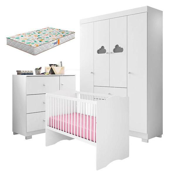 Imagem de Quarto de Bebê Ane com Berço Americano Alegria Branco Brilho e Colchão Gazin  Phoenix Baby