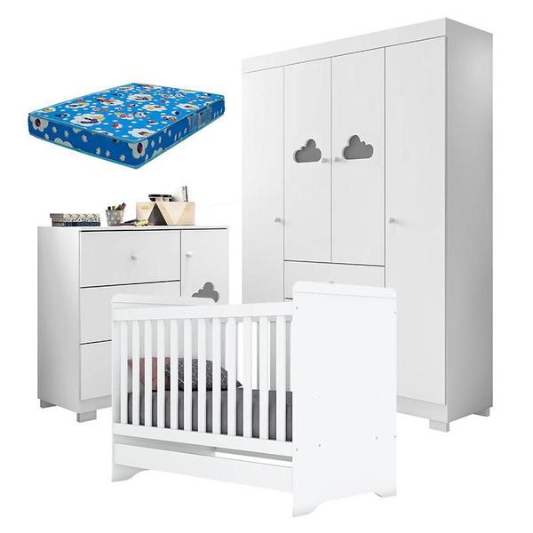 Imagem de Quarto de Bebê Ane com Berço Americano Cafuné Branco Brilho e Colchão Ortobom  Phoenix Baby