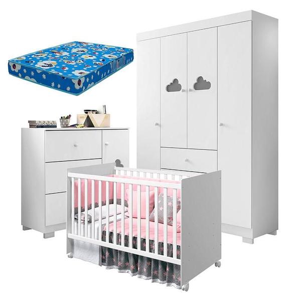 Imagem de Quarto de Bebê Ane com Berço Americano Tico Branco Brilho e Colchão Ortobom  Phoenix Baby