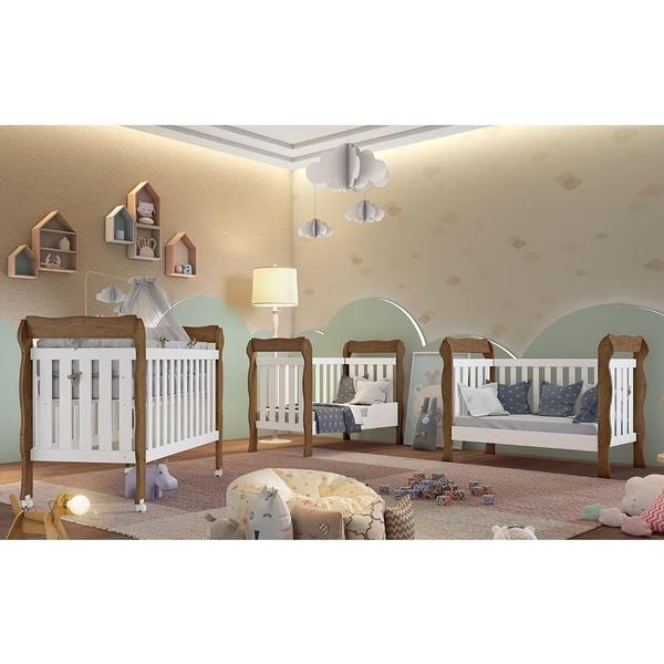 Imagem de Quarto de Bebê Ariel Berço 3 em 1 Lila Cômoda com Porta Branco Amadeirado Carolina Baby