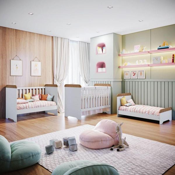 Imagem de Quarto de Bebê Ariel Berço 3x1 Gabrielle Guarda Roupa 3 Portas Cômoda Amadeirado Carolina Baby