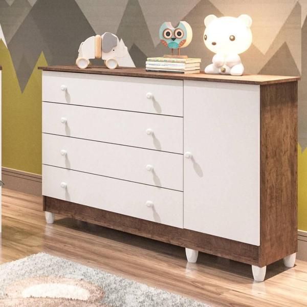 Imagem de Quarto de Bebê Berço 3 em 1 Cômoda com Porta Fraldario Infantil Amadeirado Carolina Baby