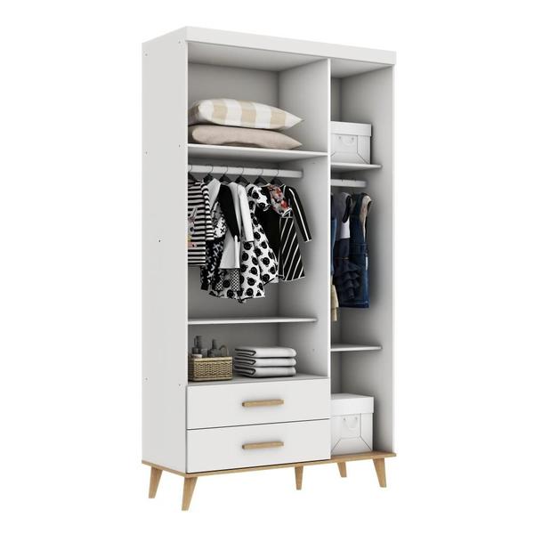 Imagem de Quarto de Bebê Berço 3 em 1 Cômoda Gaveteiro Guarda Roupa Retrô 3 Portas com Gavetas Branco com Bétula Carolina Baby