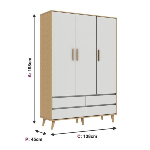 Imagem de Quarto de Bebê Berço 3 em 1 Cômoda Infantil 4 Gavetas com Porta Guarda Roupa Off White Carolina Baby