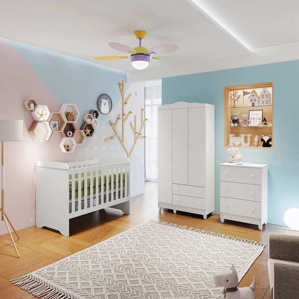 Imagem de Quarto de Bebê Berço 3 em 1 Gabrielle Guarda Roupa 3 Portas Cômoda 3 Gavetas Bianca Branco Carolina Baby