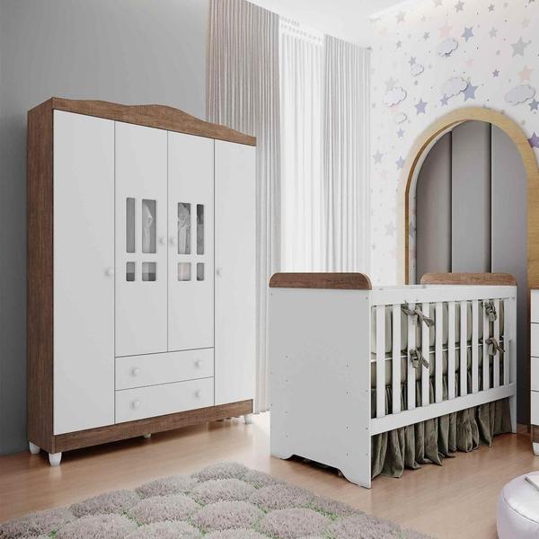 Imagem de Quarto de Bebê Berço 3 em 1 Gabrielle Guarda Roupa 4 Portas cor Amadeirado Carolina Baby