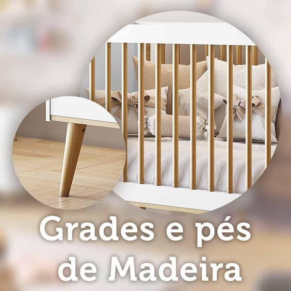 Imagem de Quarto de Bebê Berço 3 em 1 Grades de Madeira Cômoda com Porta Fraldario Infantil Branco Carolina Baby