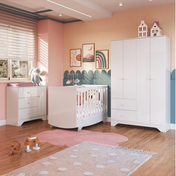 Imagem de Quarto de Bebê Berço Americano e Guarda Roupa 4 Portas Cômoda Cocada