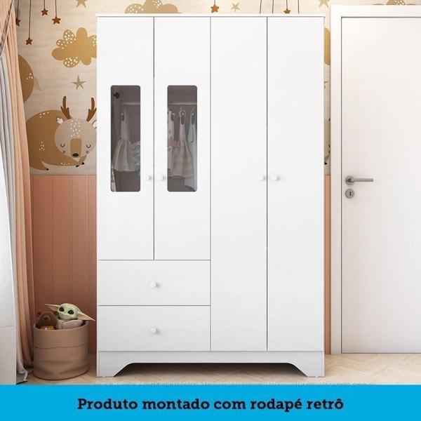 Imagem de Quarto de Bebê Berço Americano e Guarda Roupa com Janelas Retangulo Cocada Espresso Móveis Branco Brilho