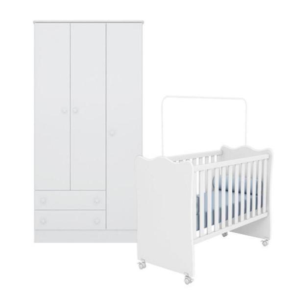 Imagem de Quarto de Bebê Berço c/Rod e Guarda Roupa Doce Sonho Branco Qmovi