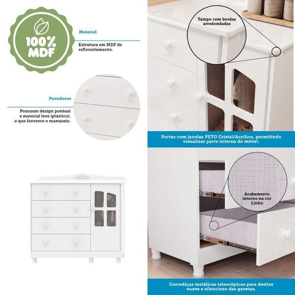 Imagem de Quarto de Bebê Berço com Capitonê e Cômoda com Janela Elô New Móveis Peroba Branco Brilho/material sintético Branco