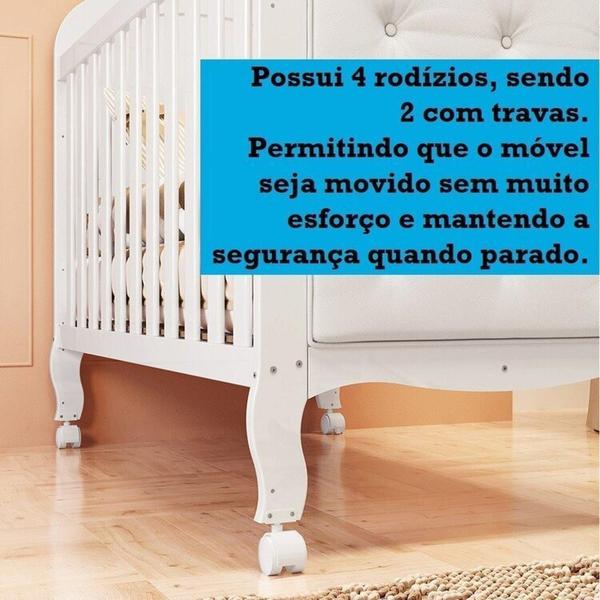 Imagem de Quarto de Bebê Berço com Capitonê e Guarda Roupa com Janela Maya Clássico Espresso Móveis Branco Brilho/Branco