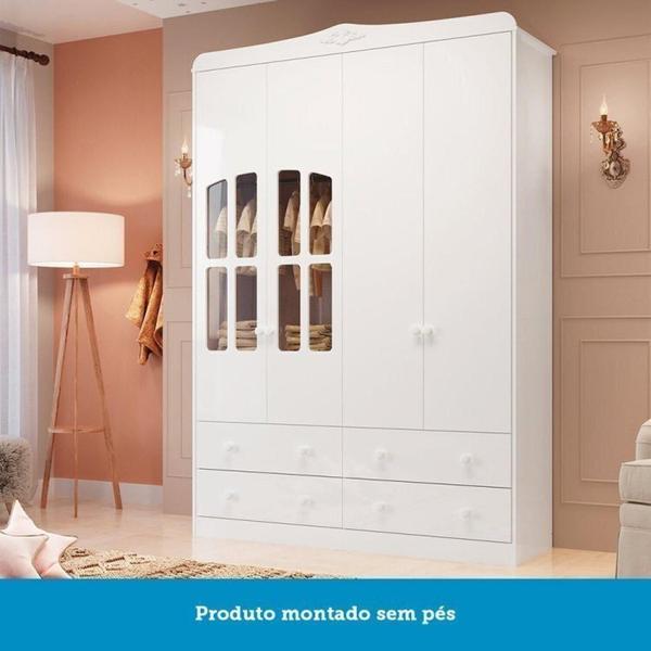 Imagem de Quarto de Bebê Berço com Capitonê e Guarda Roupa com Janela Maya Clássico Espresso Móveis Branco Brilho/Branco