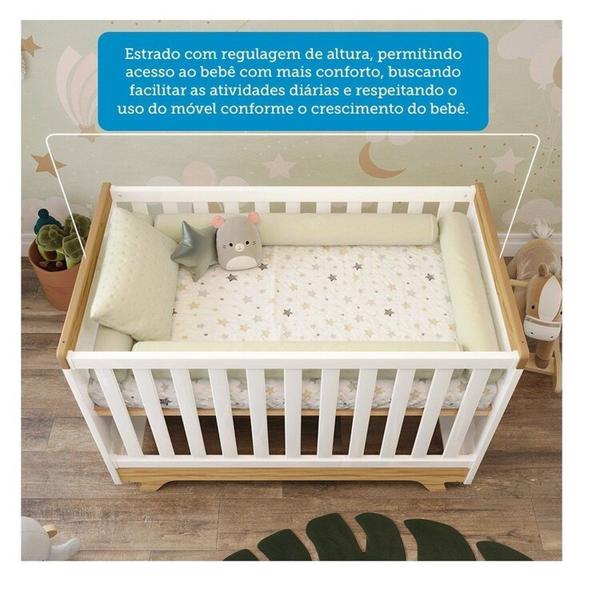 Imagem de Quarto de Bebê Berço com Capitonê e Guarda-roupa com Janelas 100% Mdf Retrô Kakau Espresso Móveis Branco Brilho/Amêndoa/Branco