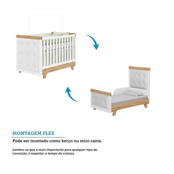 Imagem de Quarto de Bebê Berço com Capitonê e Guarda-roupa com Janelas 100% Mdf Retrô Kakau Espresso Móveis Branco Brilho/Amêndoa/Branco