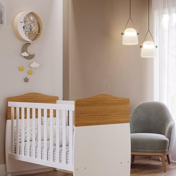 Imagem de Quarto de Bebê Berço, Cômoda 4 Gavetas 1 Porta, Guarda-roupa 4 Pts 2 Gavetas Happy Espresso Móveis Nature/Branco