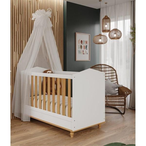 Imagem de Quarto de Bebê Berço e Cômoda 3 Gavetas 1 Porta e Guarda-Roupa 4 Portas 4 Gavetas Happy Espresso Móveis Branco