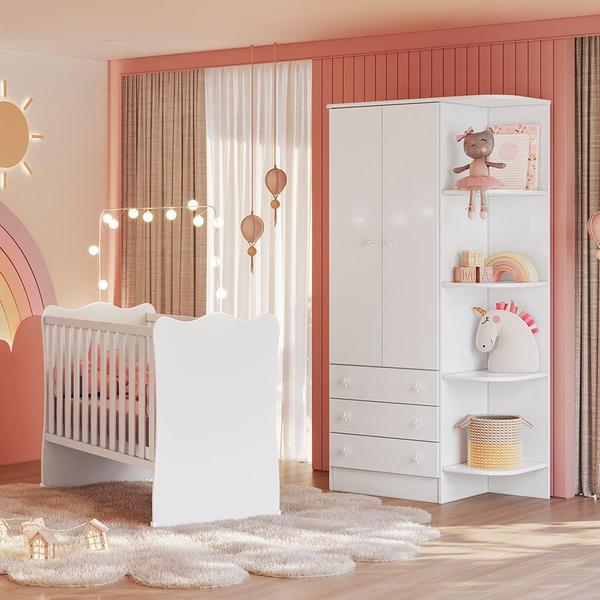 Imagem de Quarto de Bebê Berço e Guarda Roupa Doce Sonho Branco Qmovi