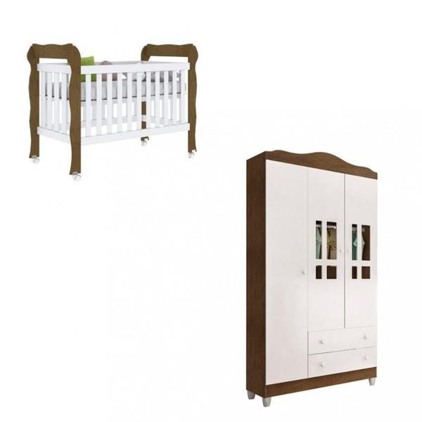 Imagem de Quarto de Bebê Berço Mini Cama e  Guarda-Roupa 3 Portas Lila Carolina Baby