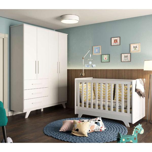 Imagem de Quarto de Bebê Berço Mini Cama E Guarda-Roupa 4 Portas Retrô Móveis Peroba