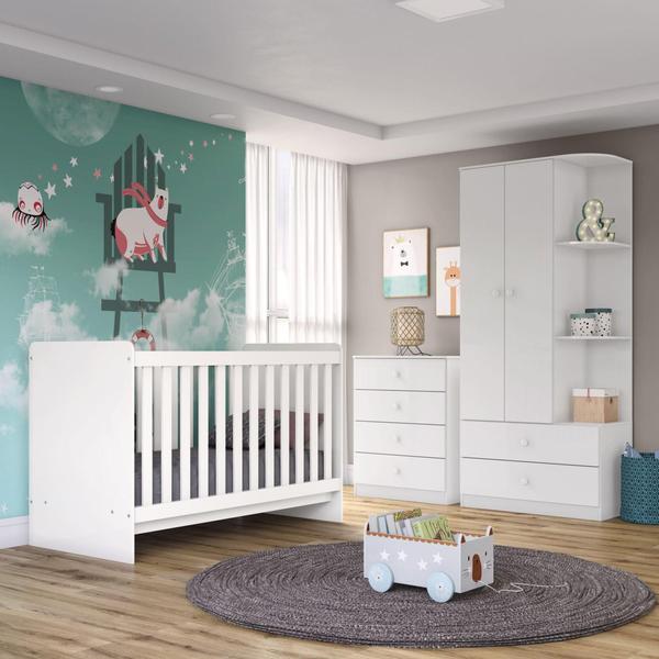 Quarto de Bebê Berço Mini Cama Guarda Roupa e Cômoda Sonho Encantado Espresso Móveis Branco Imagem de Quarto de Bebê Berço Mini Cama Guarda Roupa e Cômoda Sonho Encantado Espresso Móveis Branco