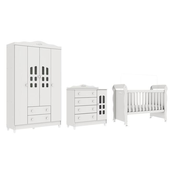 Imagem de Quarto de Bebê Berço Mini Cama Provençal Lisa Guarda Roupa 4 Portas Cômoda com Porta Fraldario Infantil Branco Carolina Baby