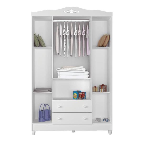 Imagem de Quarto de Bebê  Berço Mini Cama Provençal Lisa Guarda Roupa 4 Portas Infantil Branco Carolina Baby