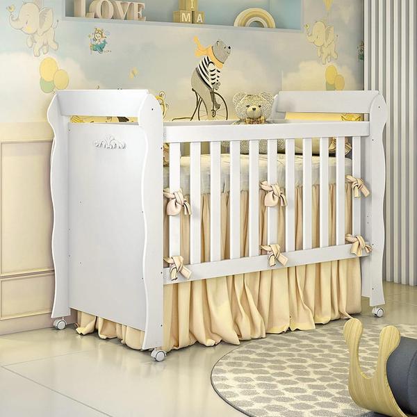 Imagem de Quarto de Bebê  Berço Mini Cama Provençal Lisa Guarda Roupa 4 Portas Infantil Branco Carolina Baby