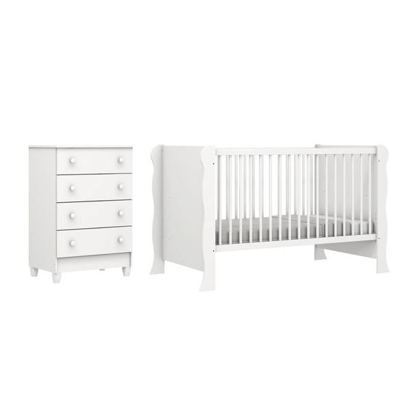 Imagem de Quarto de Bebê Berço Mini Cama Raissa Cômoda Infantil 4 Gavetas Mel Branco Carolina Baby