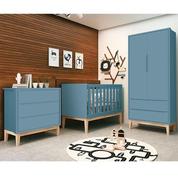 Imagem de Quarto de Bebê Classic 2 Portas Azul com Pés Madeira Natural  Reller